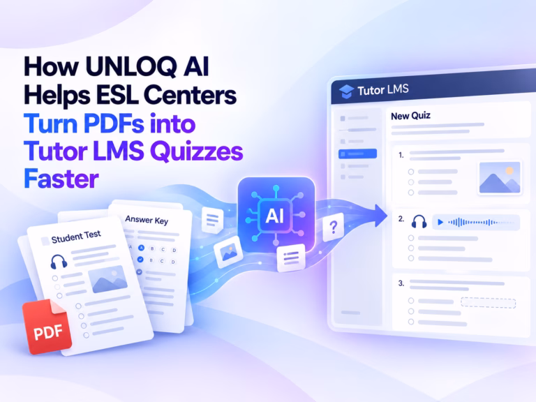 How UNLOQ AI Helps ESL Centers Turn PDFs Into Tutor LMS Quizzes Faster